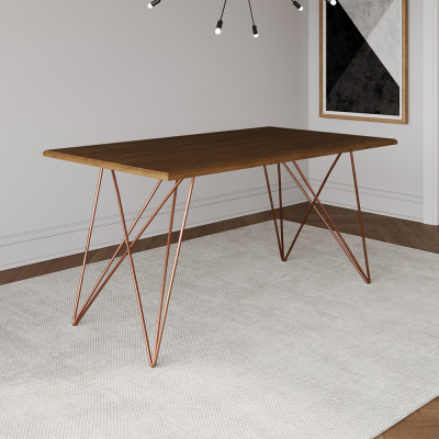 Mesa De Madeira Trama Plus Base Cobre Com Tampo Amêndoa 150 X 90 - Asturias