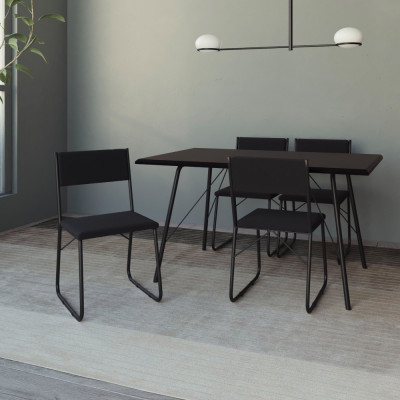 Mesa Jantar Paraty 120cm Tampo Preto Com 4 Cadeiras Angra Estofadas Pretas