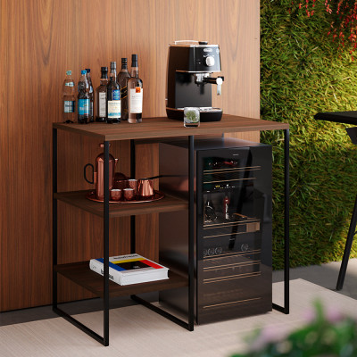 Aparador Para Adega Industrial Bourbon 95cm - Preto/Carvalho