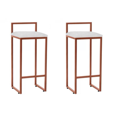 Kit 2 Banquetas Altas Industriais Em Aço Dori Cobre Assento Suede Branco