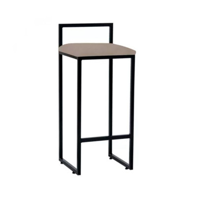 Banqueta Alta Industrial Em Aço Dori Preto Assento Suede Bege