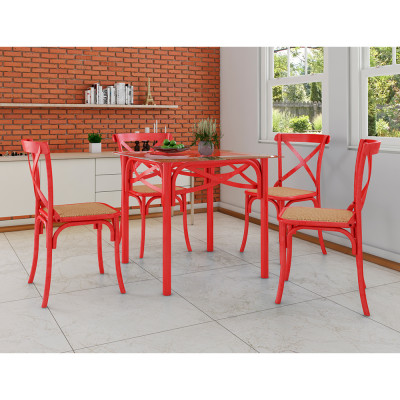 Conjunto Katrina Vermelho 4 Cadeiras Tampo De Madeira Quadrado 90 Cm Asturias