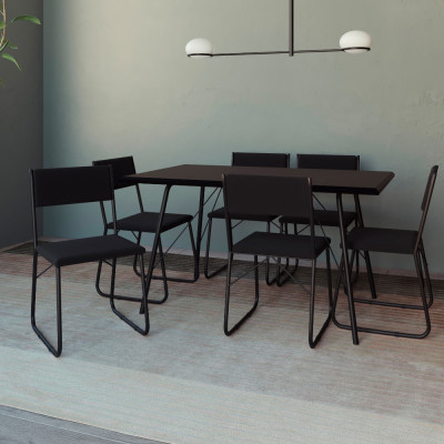 Mesa Jantar Paraty 150cm Tampo Preto Com Cadeiras 6 Cadeiras Angra Estofadas Pretas