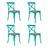 Kit 4 Cadeiras Katrina X Azul Turquesa Assento Bege Aço Asturias(100)