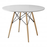 Mesa De Jantar Eiffel Redondo Tampo De Madeira 90cm Branco(100)