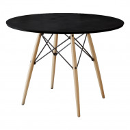 Mesa Redonda De Jantar Eames Eiffel 90cm Preta Base Madeira Maciça(100)