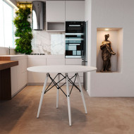 Mesa Eiffel Wood Tampo De Madeira 90 Cm Branco Premium Pés Brancos Asturias(100)