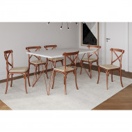 Mesa De Jantar Industrial Com 6 Cadeiras Katrina Cobre Trama Premium Cobre E Branco 150 Cm(100)