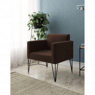 Poltrona Ideal Para Recepção Turim Pés Hairpin Preto Tecido Suede Marrom(100)