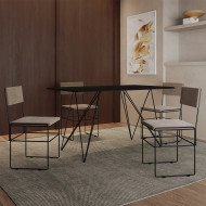 Mesa Jantar Industrial Trama 1,40x0,80m Preta Com 4 Cadeiras Estofadas Vitória Bege e Preta(100)