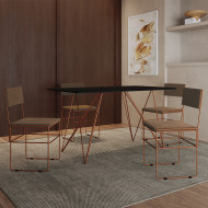 Mesa Jantar Industrial Trama 1,40x0,80m Preta Com 4 Cadeiras Estofadas Vitória Marrom e Cobre(100)