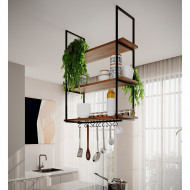 Prateleira Estilo Industrial Suspensa Teto Cozinha Nicho Denver 80cm - Preto/Freijó(100)
