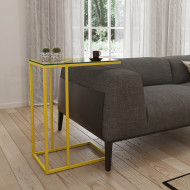 Mesa Lateral Industrial Elena De Vidro Base Ferro Amarelo(100)