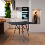 Mesa De Jantar Quadrada Eames Eiffel 90cm Preta Base Madeira(100)