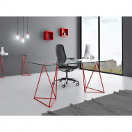 Escrivaninha De Vidro Bela Vista Cavalete Base Ferro Vermelho(100)