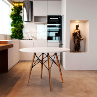 Mesa Eiffel Wood Tampo De Madeira 90 Cm Branco Asturias(100)