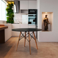 Mesa Eiffel Redondo Tampo De Madeira 90 Cm Preto(100)