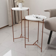 Mesa Lateral Redonda Áquila Cobre E Tampo Branco(100)