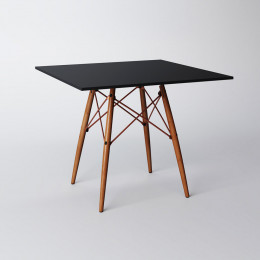 Mesa Eiffel Wood Cobre Tampo De Madeira Quadrada 90 Cm Preto Asturias